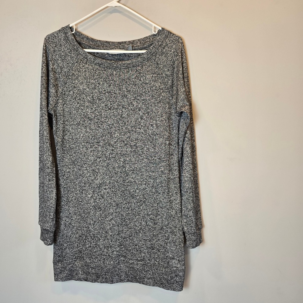 Athleta Shirt Lux Pose Tunic Top Marbled Black Raglan Sweater Knit Womens Small